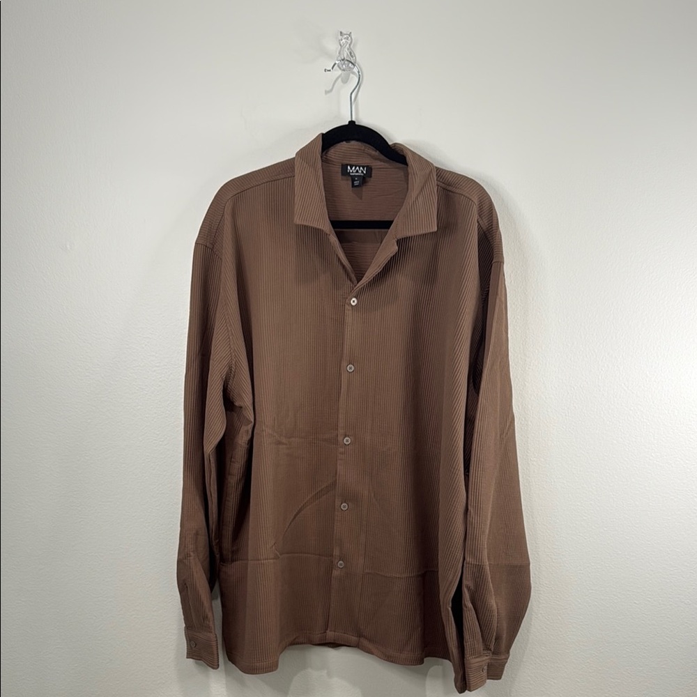 Boohoo Men Brown Casual Button Down Shirt